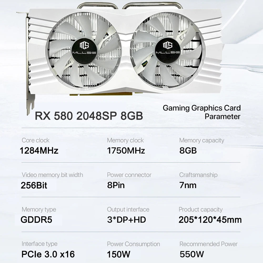 MLLSE Gaming Graphics Card AMD Radeon RX580 2048SP 8GB GDDR5 256-bit PCIe 3.0 x16 8Pin GPU Computer Desktops placa de video card