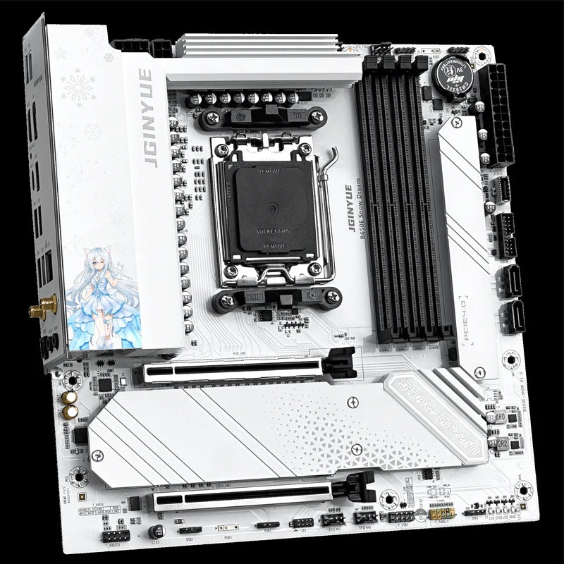 JGINYUE B650E Snow Dream WiFi Motherboard M-ATX For AMD Ryzen 9000series Desktop DDR5 128GB RAM PCIe5.0 support update Zen6