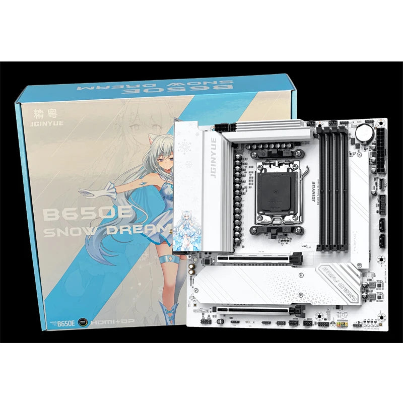 JGINYUE B650E Snow Dream WiFi Motherboard M-ATX For AMD Ryzen 9000series Desktop DDR5 128GB RAM PCIe5.0 support update Zen6