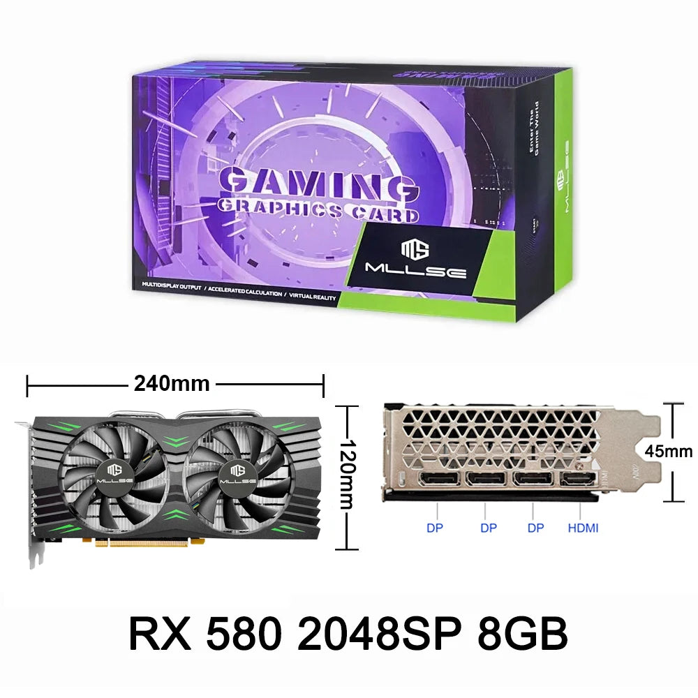 MLLSE Gaming Graphics Card AMD Radeon RX580 2048SP 8GB GDDR5 256-bit PCIe 3.0 x16 8Pin GPU Computer Desktops placa de video card