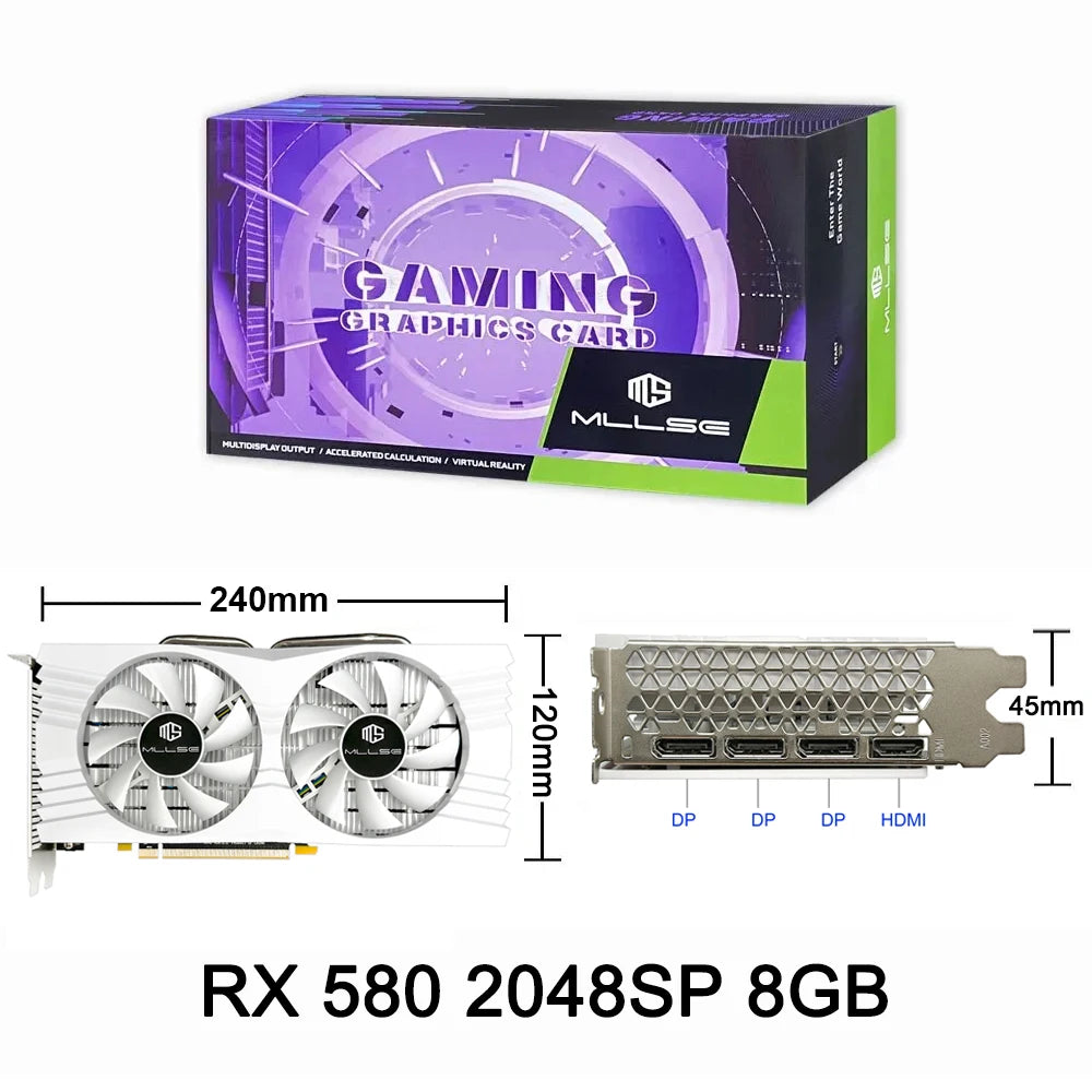 MLLSE Gaming Graphics Card AMD Radeon RX580 2048SP 8GB GDDR5 256-bit PCIe 3.0 x16 8Pin GPU Computer Desktops placa de video card