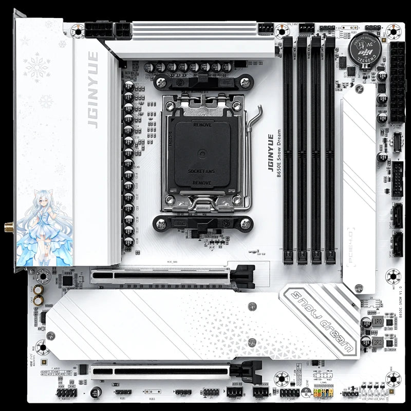 JGINYUE B650E Snow Dream WiFi Motherboard M-ATX For AMD Ryzen 9000series Desktop DDR5 128GB RAM PCIe5.0 support update Zen6
