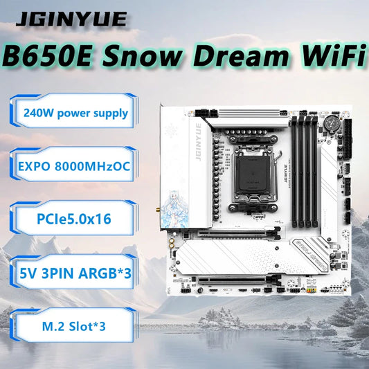 JGINYUE B650E Snow Dream WiFi Motherboard M-ATX For AMD Ryzen 9000series Desktop DDR5 128GB RAM PCIe5.0 support update Zen6